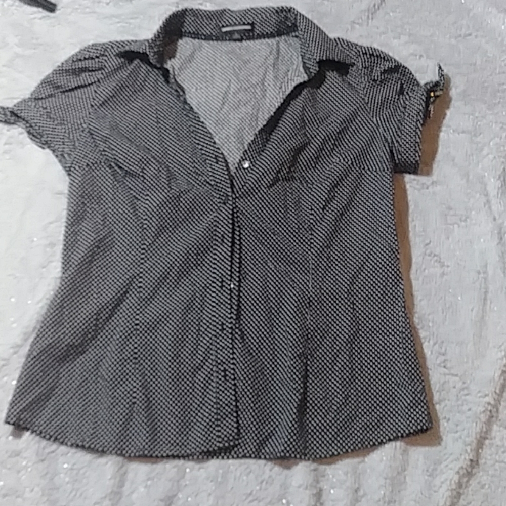 Express  black and white polka dot blouse size lar